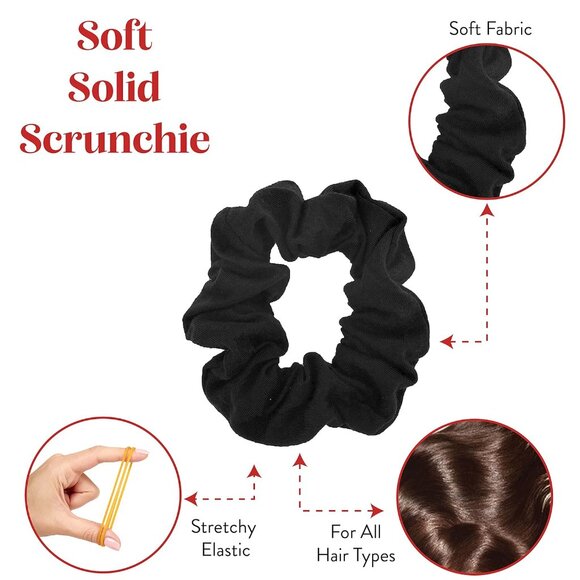 Set of 2 Soft Cotton Black Scrunchies - Gentle & Stretchy Hair Accessories - Picture 3 of 5